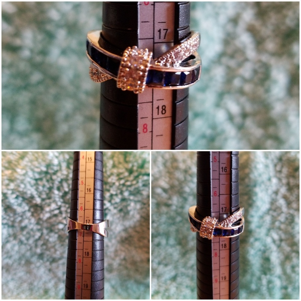 Sapphire & Diamond [Simulated] Ring - 925 - Picture 6 of 7